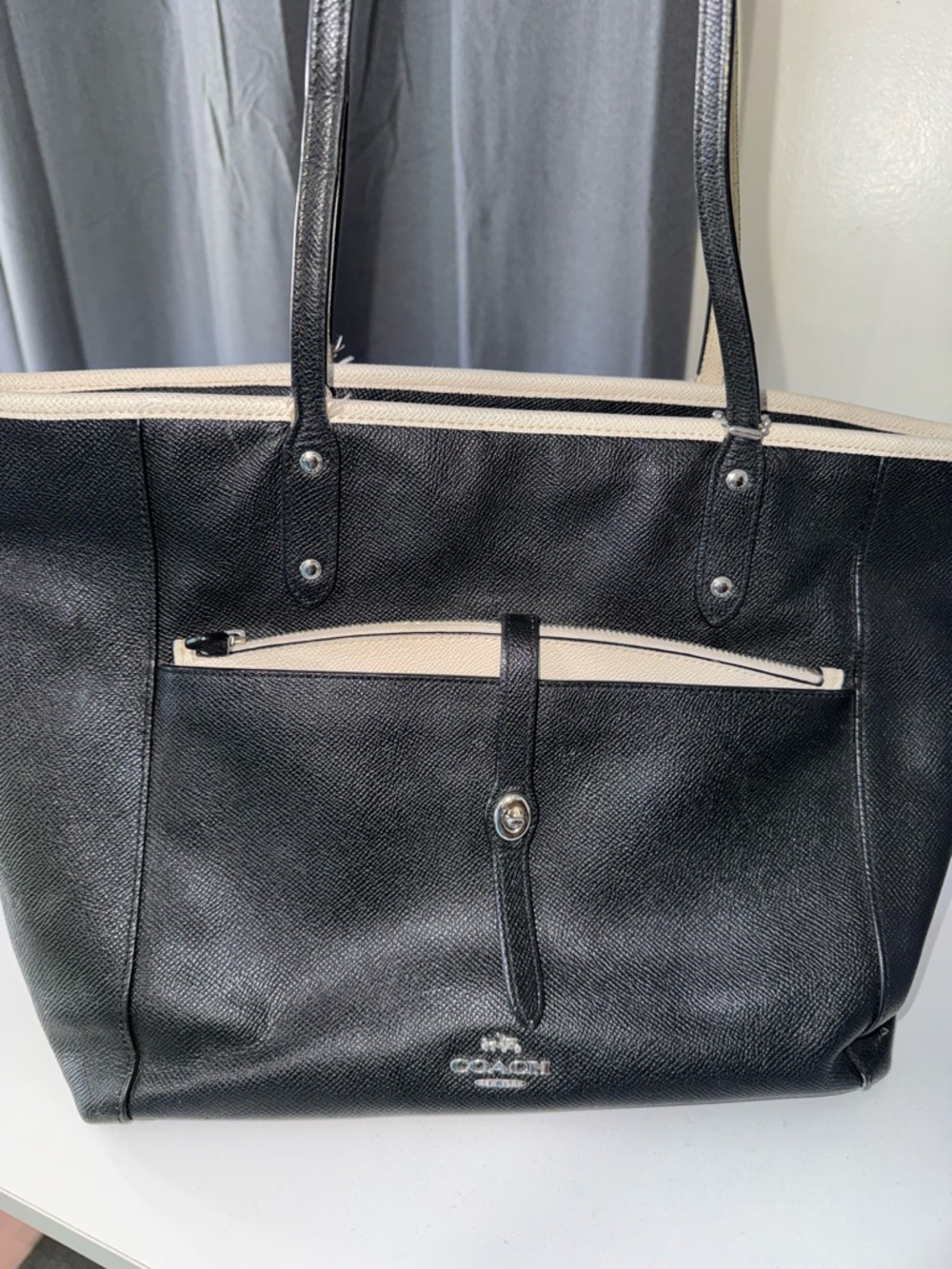 Coach Black Tote with Cream Trim